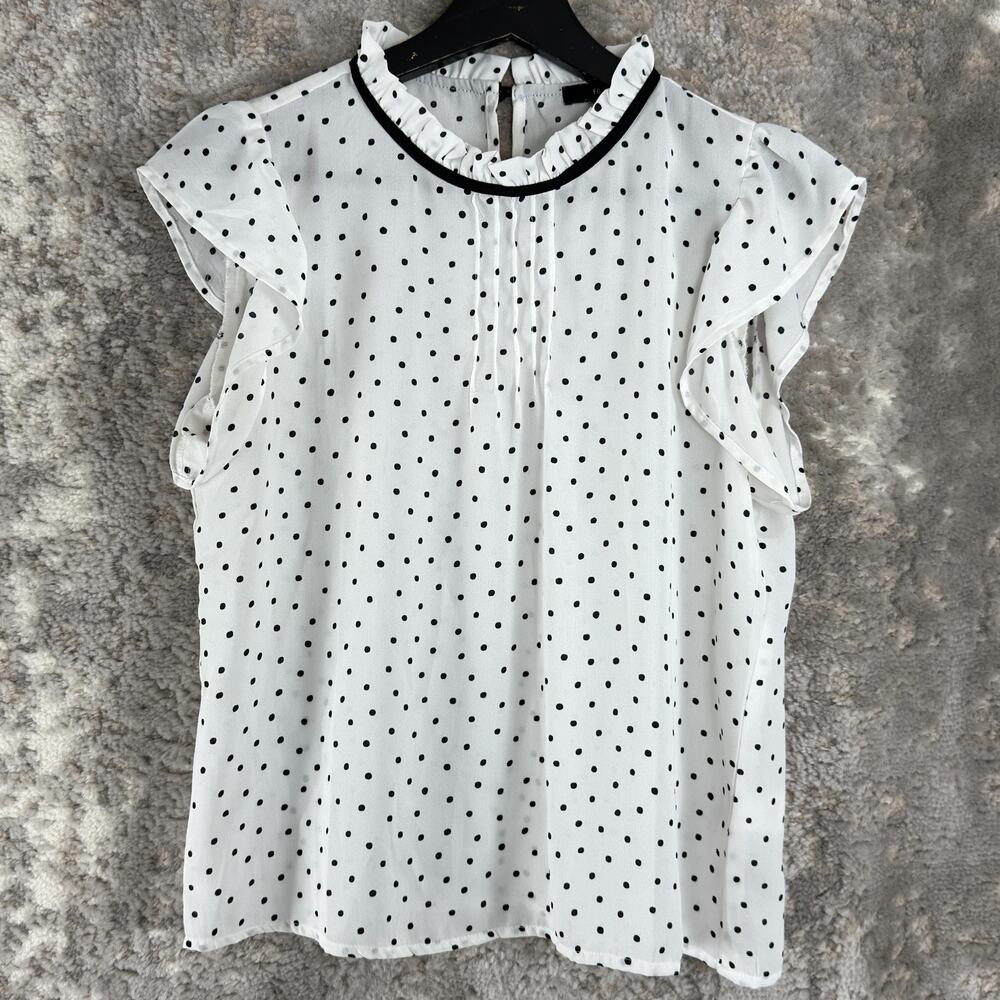 Forever21 Size S Polka Dot Casual‎ Top White Cap Sleeve Button